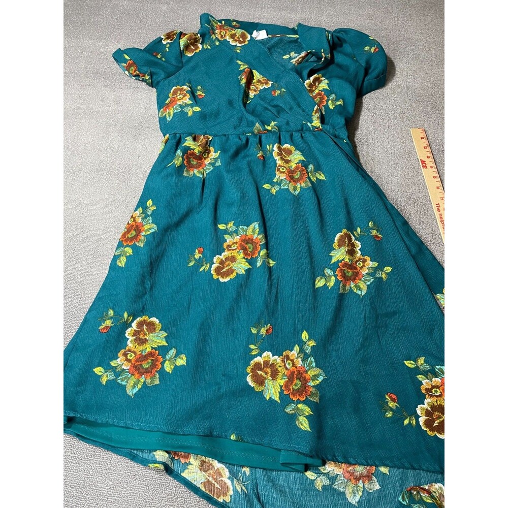Superfoxx Dress Womens Large L Blue Foral Short Sleeve
